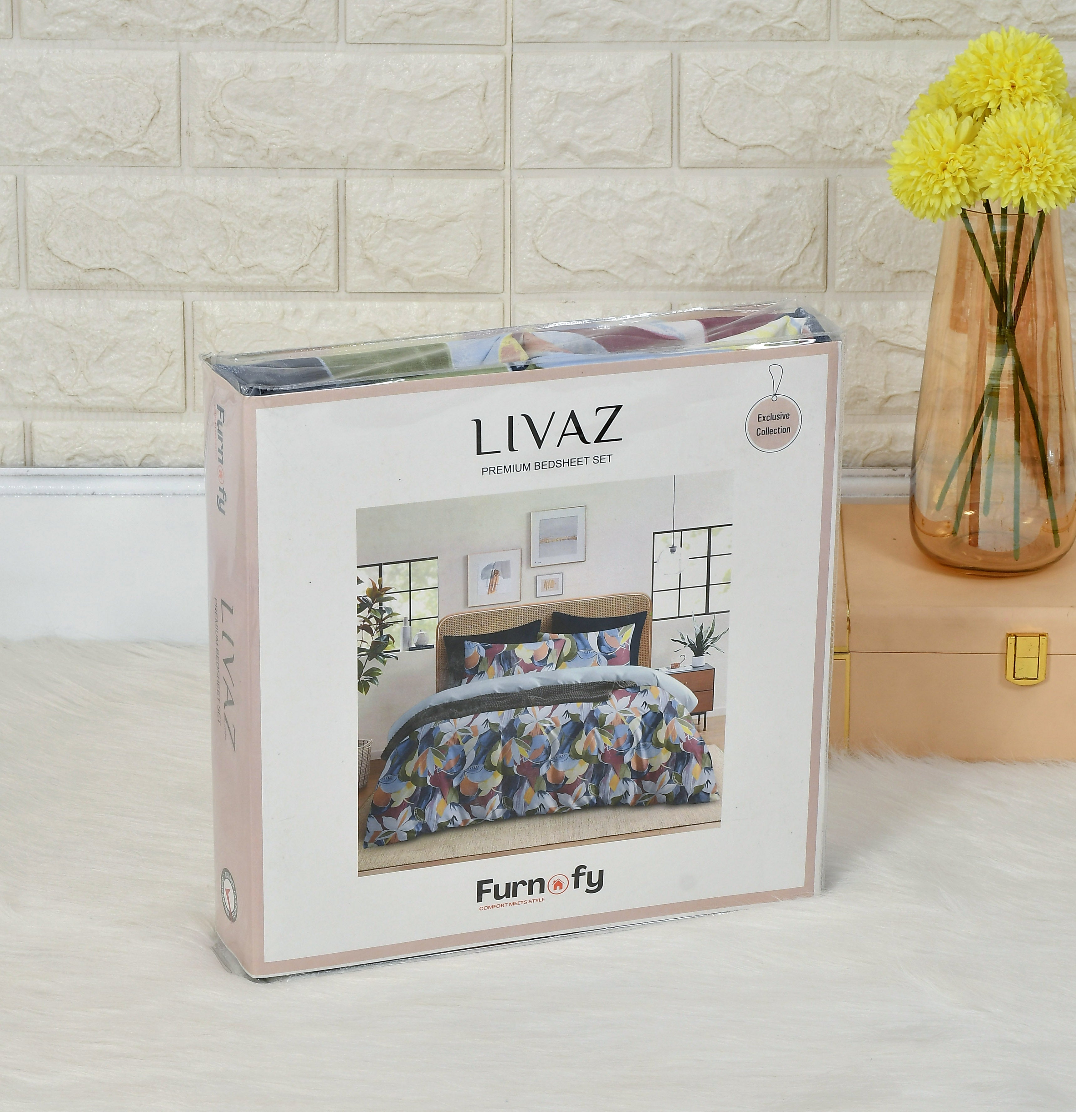 Furnofy Premium Printed Double Bedsheet (90x100 Inches) with 2 Pillow Covers (Gift Set)- Flat, Multicolor - Floral