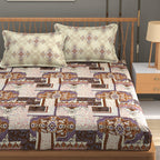 Furnofy Premium Cordinated King Bedsheet with 2 Pillow Covers (108x108 Inches) - Flat, Multi, Antique print