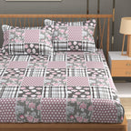 Furnofy 140 GSM Flat King Size Bedsheet (108 x 108 inches) with 2 Pillow Covers (18 x 27 inches) - All Around Wave Print- Pink - Floral