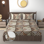 Furnofy 140 GSM Fitted  Double Bedsheet (78"x72" + 6" Pocket Size) with 2 Pillow Covers (18x27 inches) - Abstract Brown