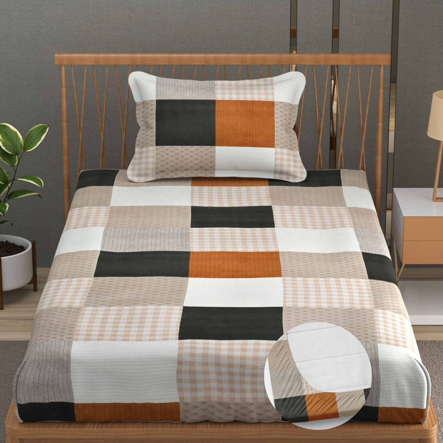 Furnofy 140 GSM Elastic Fitted Single Bedsheet (78 * 48 inches with 6" to 8" Pocket Size) with 1 Pillow Cover (18x 27 inches) - Striped Multicolors