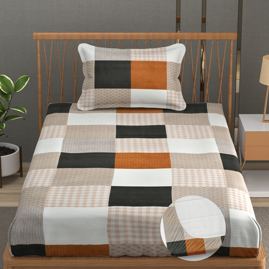 Furnofy 140 GSM Elastic Fitted Single Bedsheet (78 * 48 inches with 6" to 8" Pocket Size) with 1 Pillow Cover (18x 27 inches) - Striped Multicolors