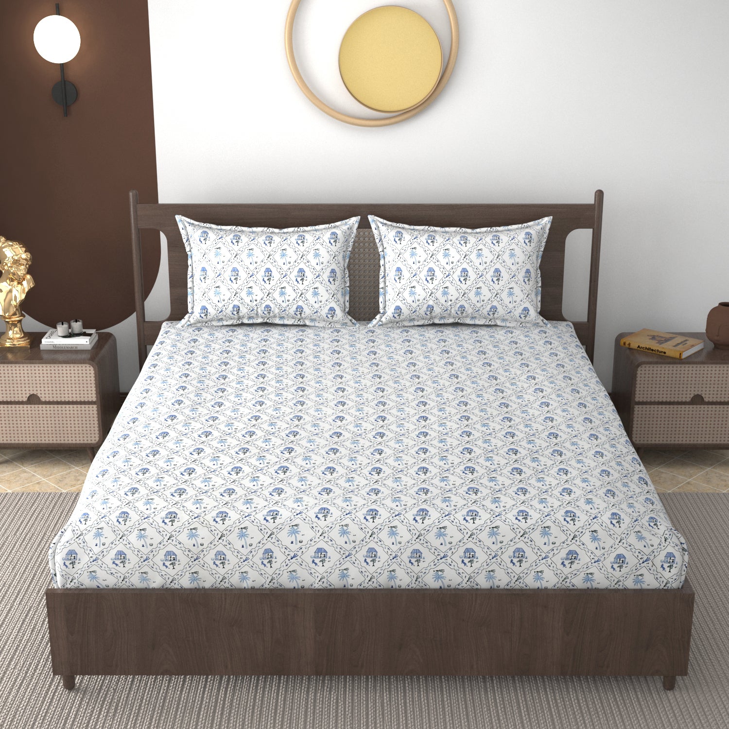 Furnofy 140 GSM Flat Double Bedsheet (90x100 inches) with 2 Pillow Covers (18x 27 inches) -  Floral Multicolors