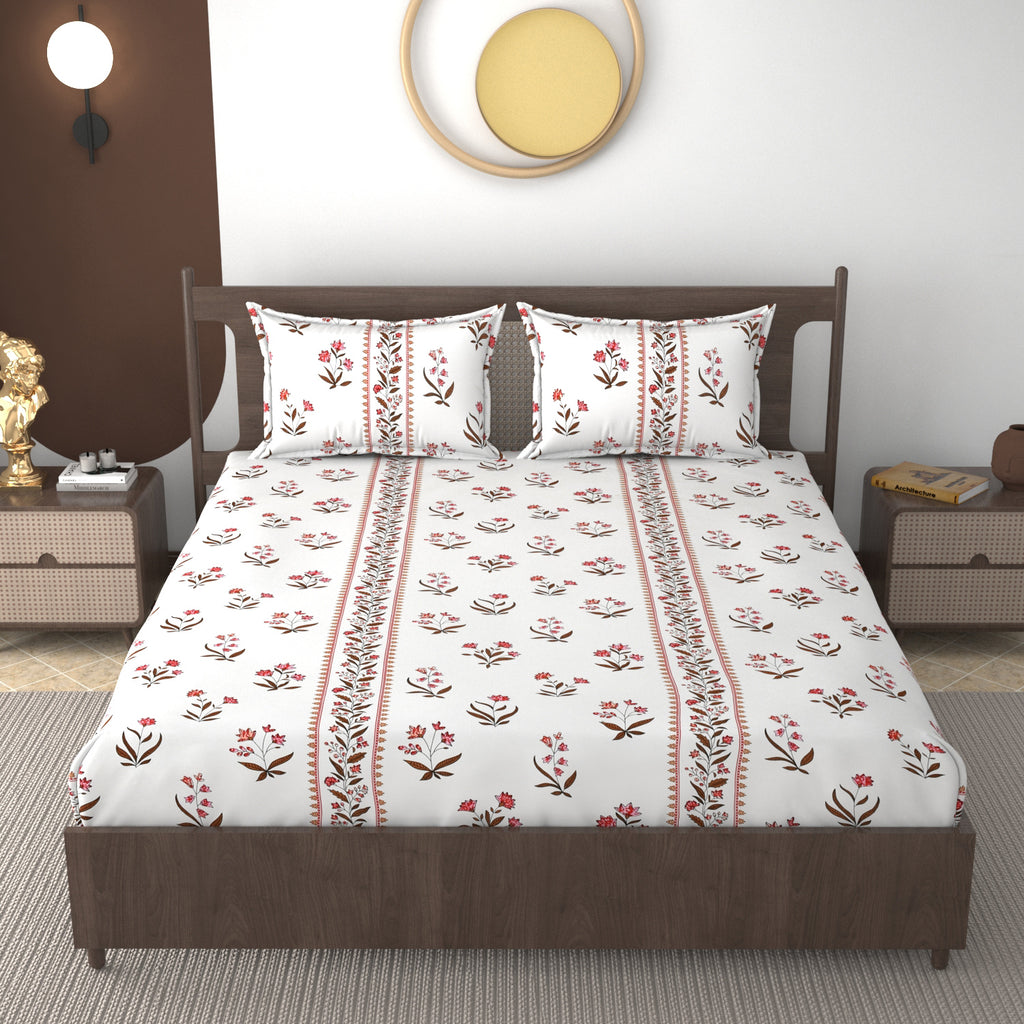 Furnofy 140 GSM Flat Double Bedsheet (90x100 inches) with 2 Pillow Covers (18x 27 inches) - Floral Multicolors