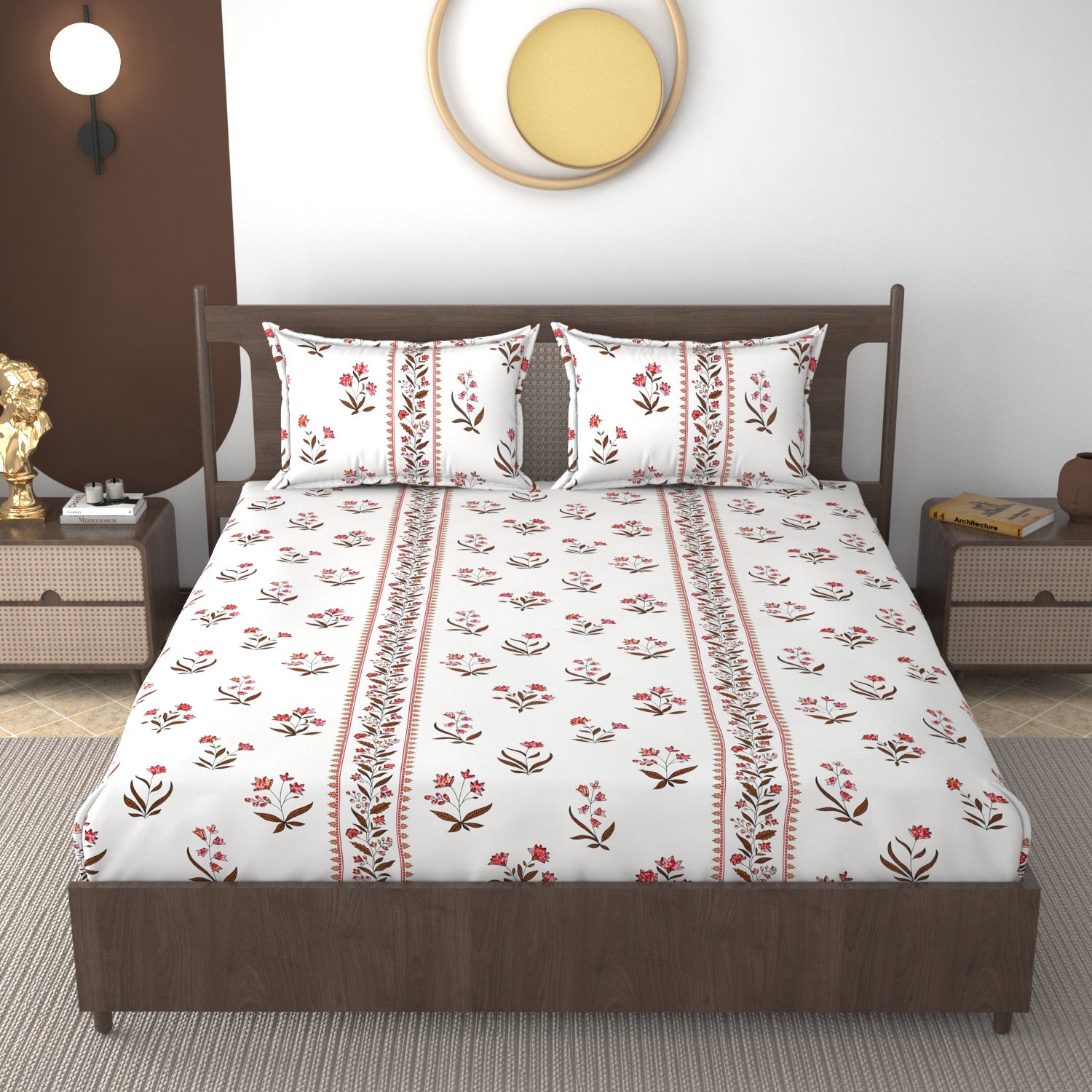 Furnofy 140 GSM Flat Double Bedsheet (90x100 inches) with 2 Pillow Covers (18x 27 inches) - Floral Multicolors