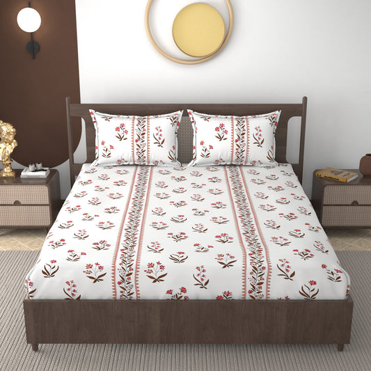 Furnofy 140 GSM Flat Double Bedsheet (90x100 inches) with 2 Pillow Covers (18x 27 inches) - Floral Multicolors