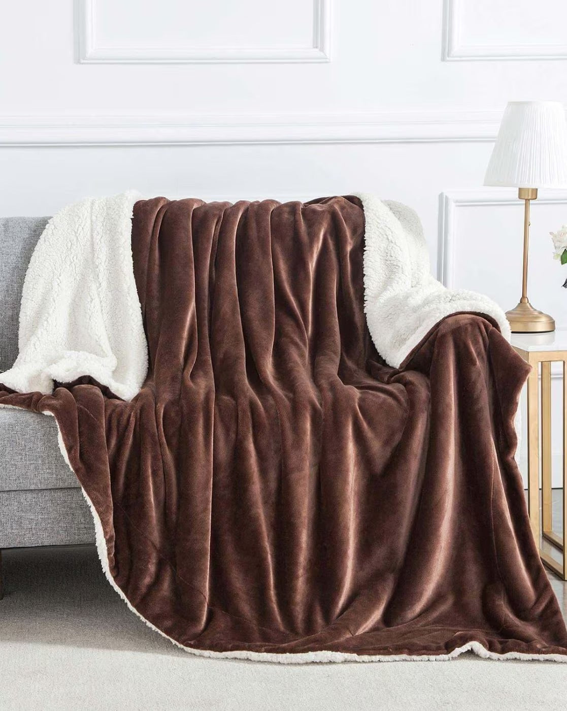Furnofy Premium Soft Sherpa Warm Blankets (85x90 Inches) - Dark Coffee
