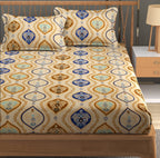 Furnofy Premium Printed Double Bedsheet (90x100 Inches) with 2 Pillow Covers - Flat, Sand & Blue