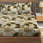 Furnofy Premium Printed Double Bedsheet (90x100 Inches) with 2 Pillow Covers (Flat, Geometric) - Mustard and Whited