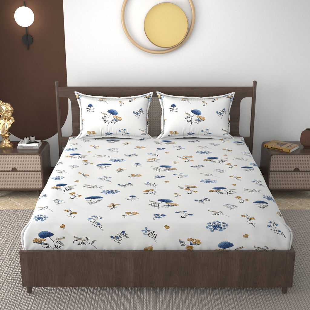 Furnofy 140 GSM Flat Double Bedsheet (90x100 inches) with 2 Pillow Covers (18x 27 inches) -Floral Multicolors