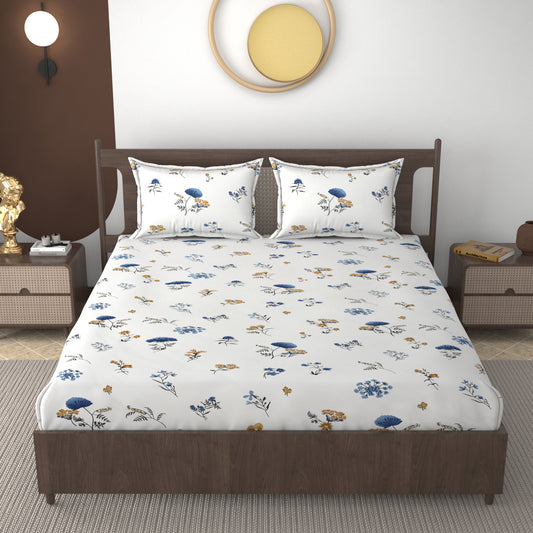 Furnofy 140 GSM Flat Double Bedsheet (90x100 inches) with 2 Pillow Covers (18x 27 inches) -Floral Multicolors