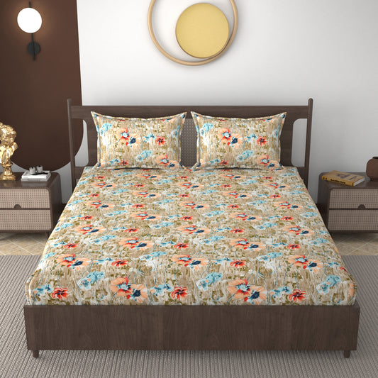 Furnofy 140 GSM Flat Double Bedsheet (90x100 inches) with 2 Pillow Covers (18x 27 inches) - Floral Multicolors