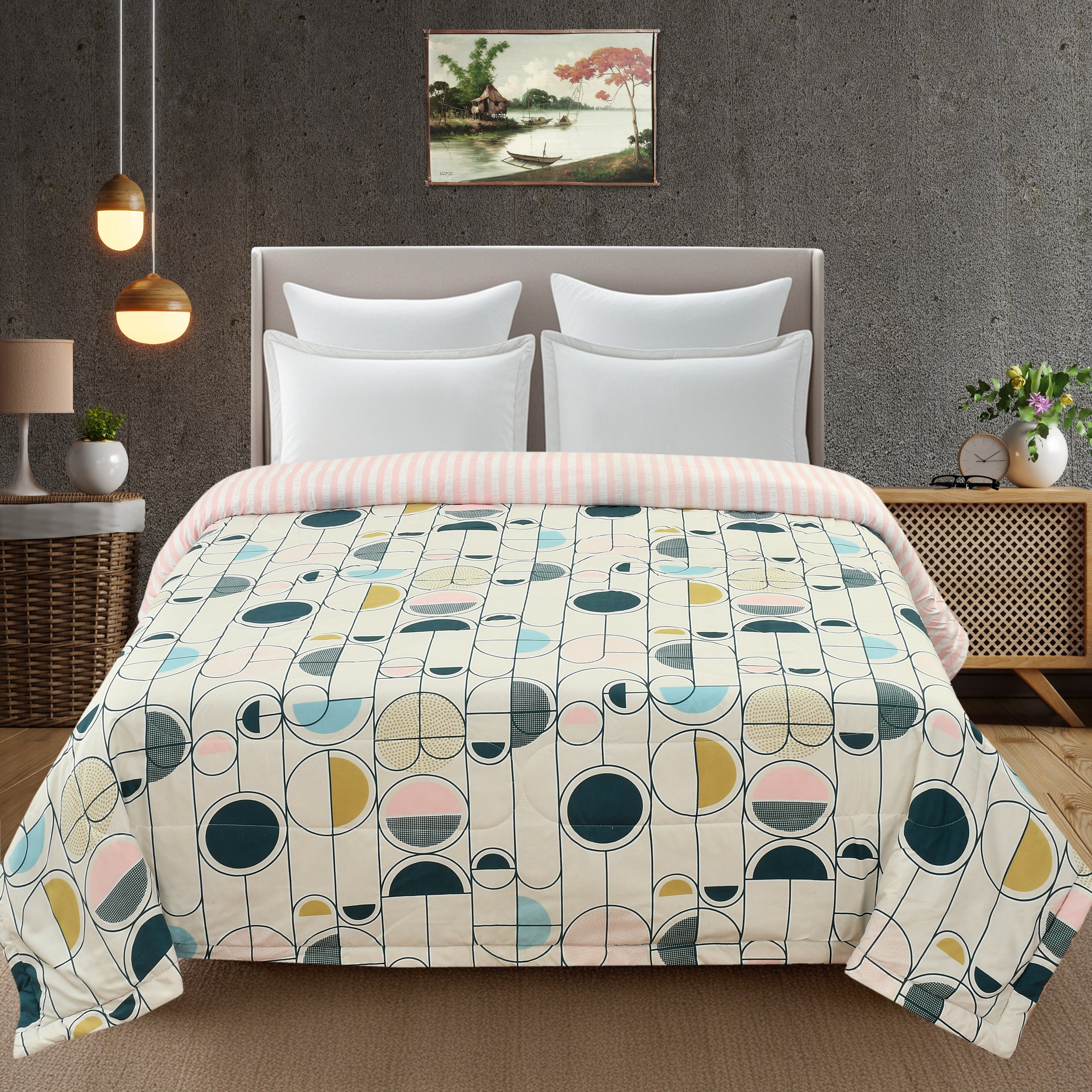 Furnofy 220 GSM Premium King Size Reversible Comforter/Quilt (220x224 cm) - Microfiber, Pack of 1