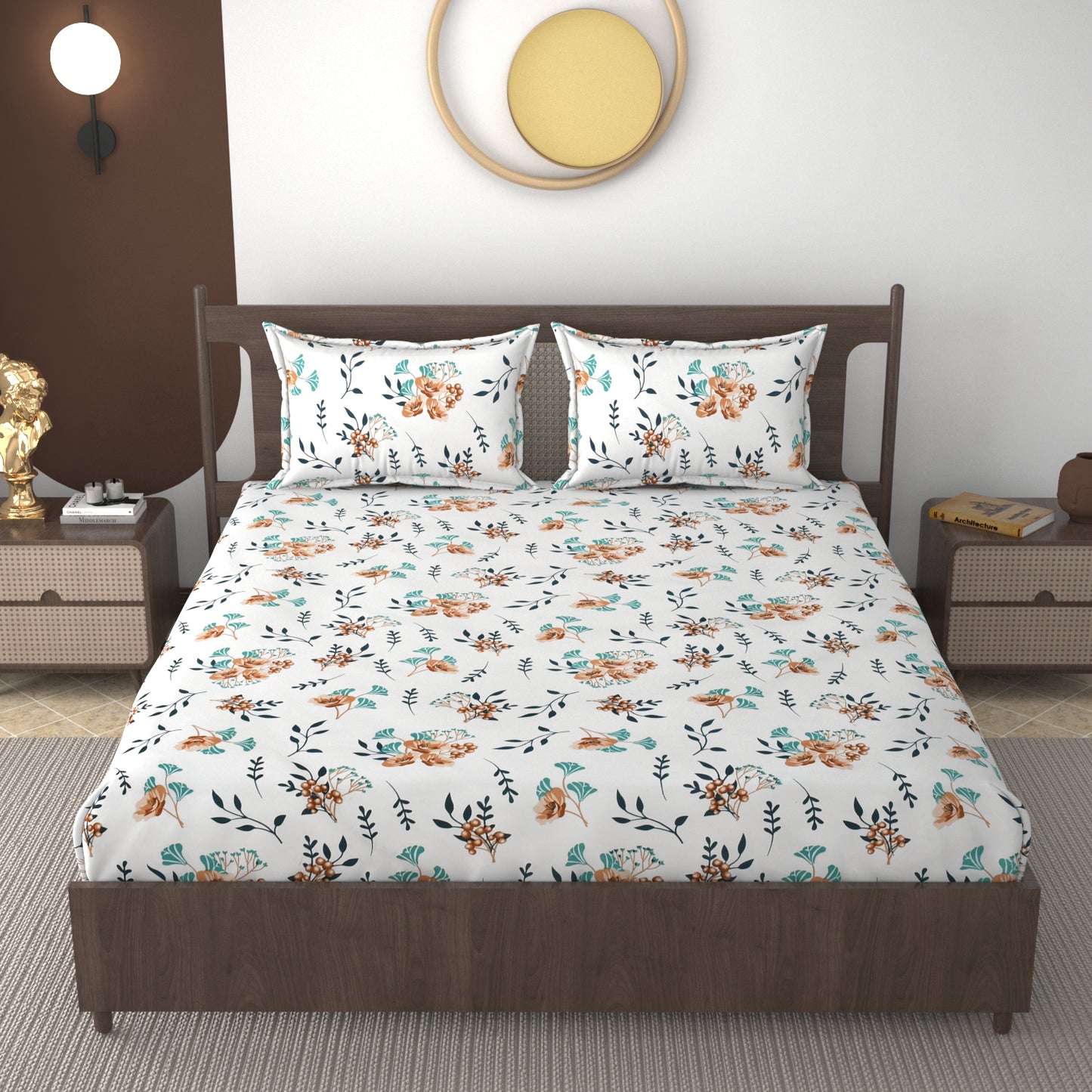 Furnofy 140 GSM Flat Double Bedsheet (90x100 inches) with 2 Pillow Covers (18x 27 inches) - Floral Multicolors