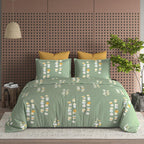 Furnofy 140 GSM Flat King Size Bedsheet (108 x 108 inches) with 2 Pillow Covers (18 x 27 inches) - Abstract Green