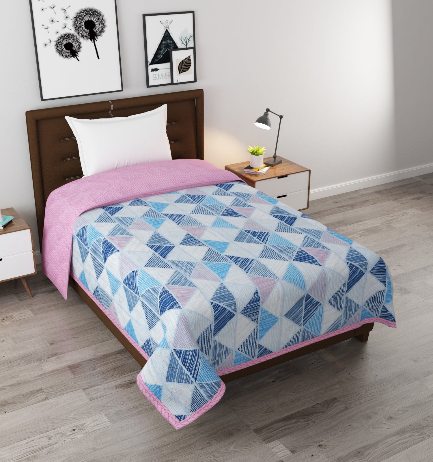 Furnofy 180 GSM Premium Single Bed Reversible Comforter/Quilt (150x220 cm) - Microfiber, Pack of 1, Abstract Blue