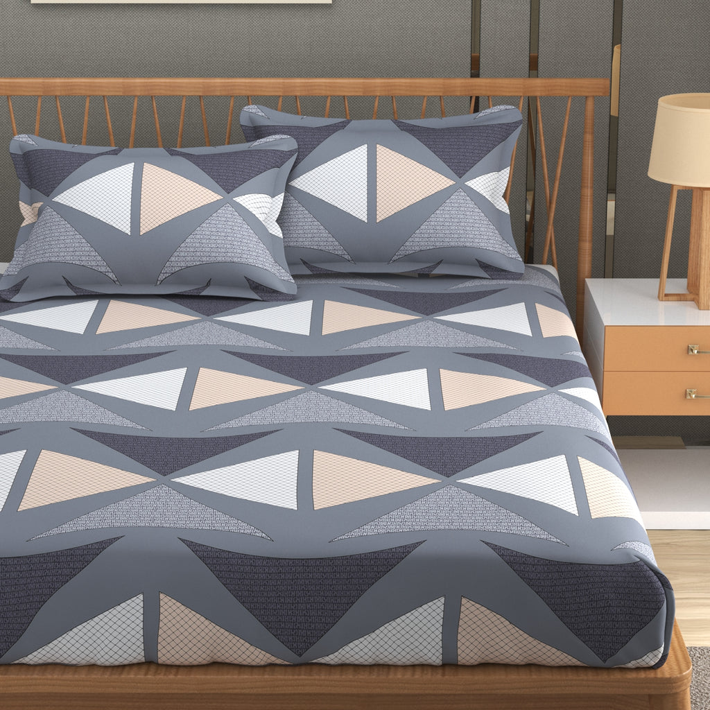 Furnofy Premium King Bedsheet with 2 Pillow Covers (108x108 Inches) - Flat, Multi Triangle, Geometric