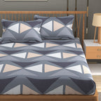 Furnofy Premium King Bedsheet with 2 Pillow Covers (108x108 Inches) - Flat, Multi Triangle, Geometric