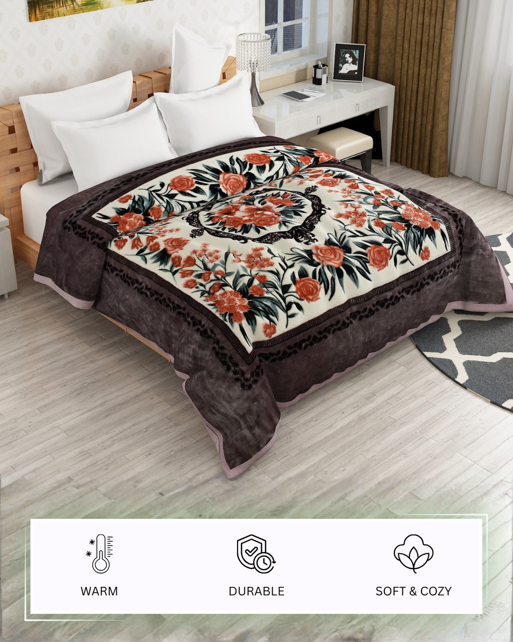 Furnofy Super Soft Blanket King Size (224x240 Cms) Light Weight - Premium Mink, Pack of 1, Motifs Indigo