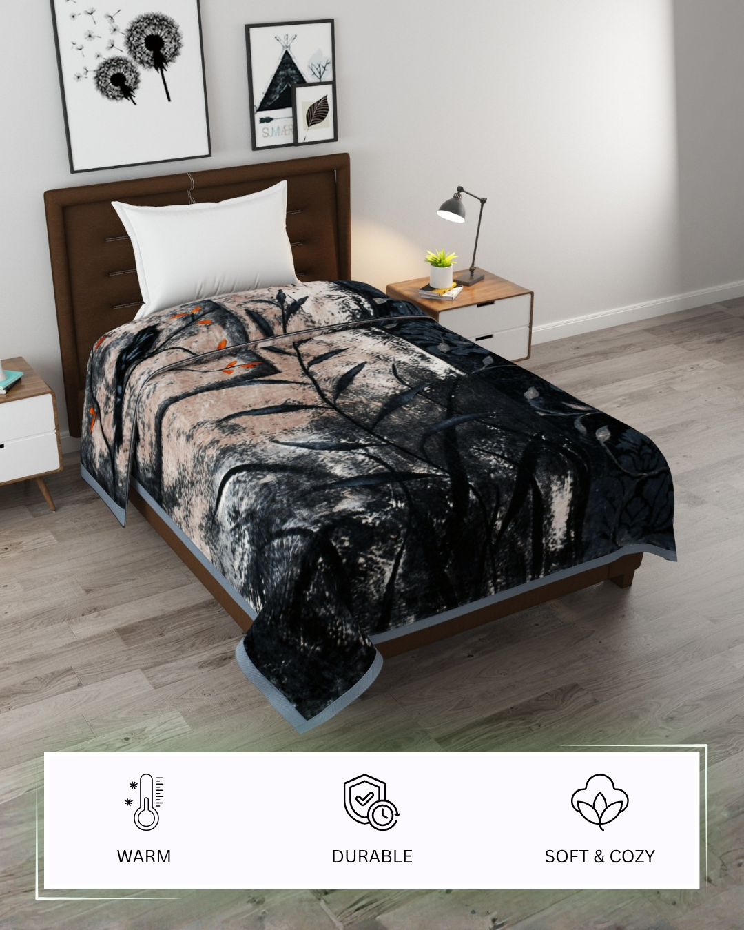 Furnofy Premium Blanket Single Size (150x210 Cms) Light Weight - Cloudy Mink, Pack of 1, Forest Prints