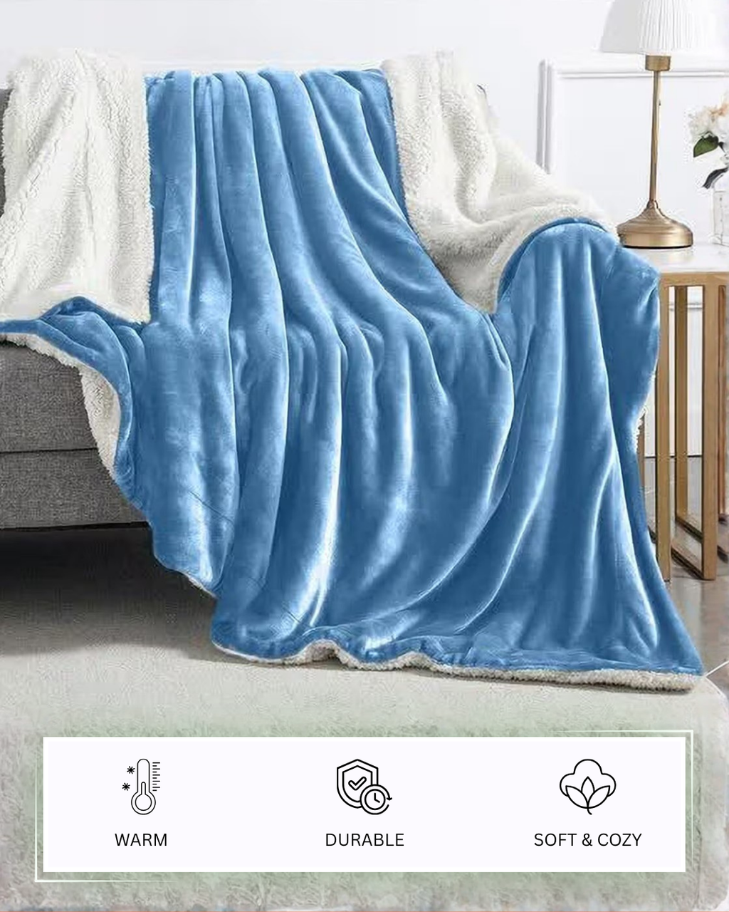 Furnofy Premium Soft Sherpa Warm Blankets (55x90 Inches) - Carolina Blue