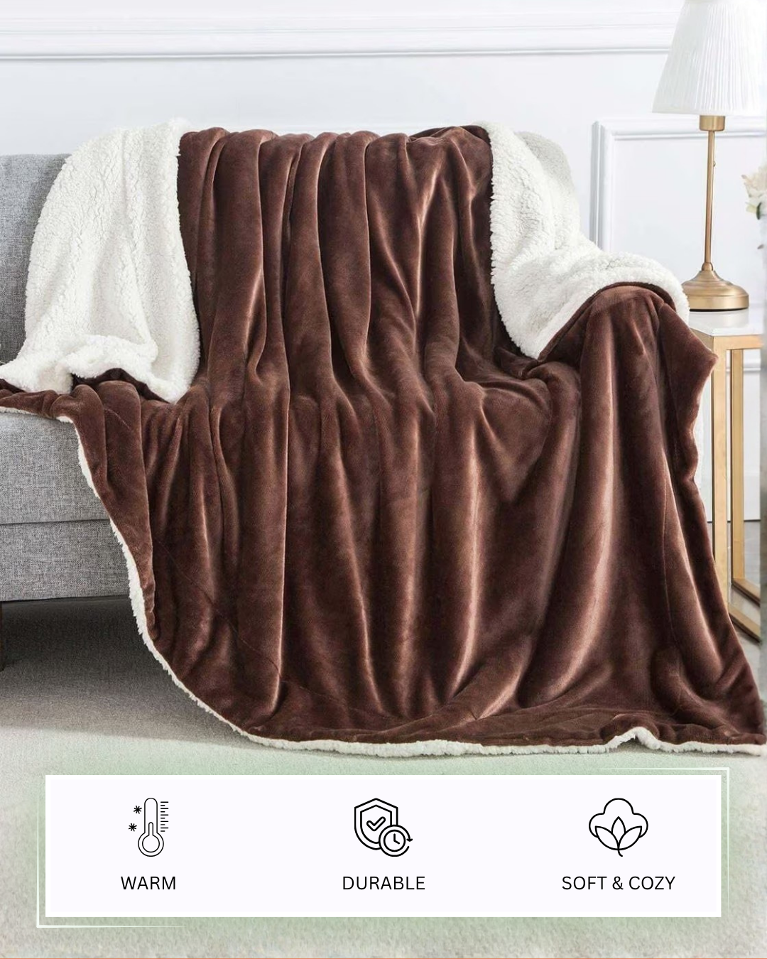 Furnofy Premium Soft Sherpa Warm Blankets (85x90 Inches) - Dark Coffee