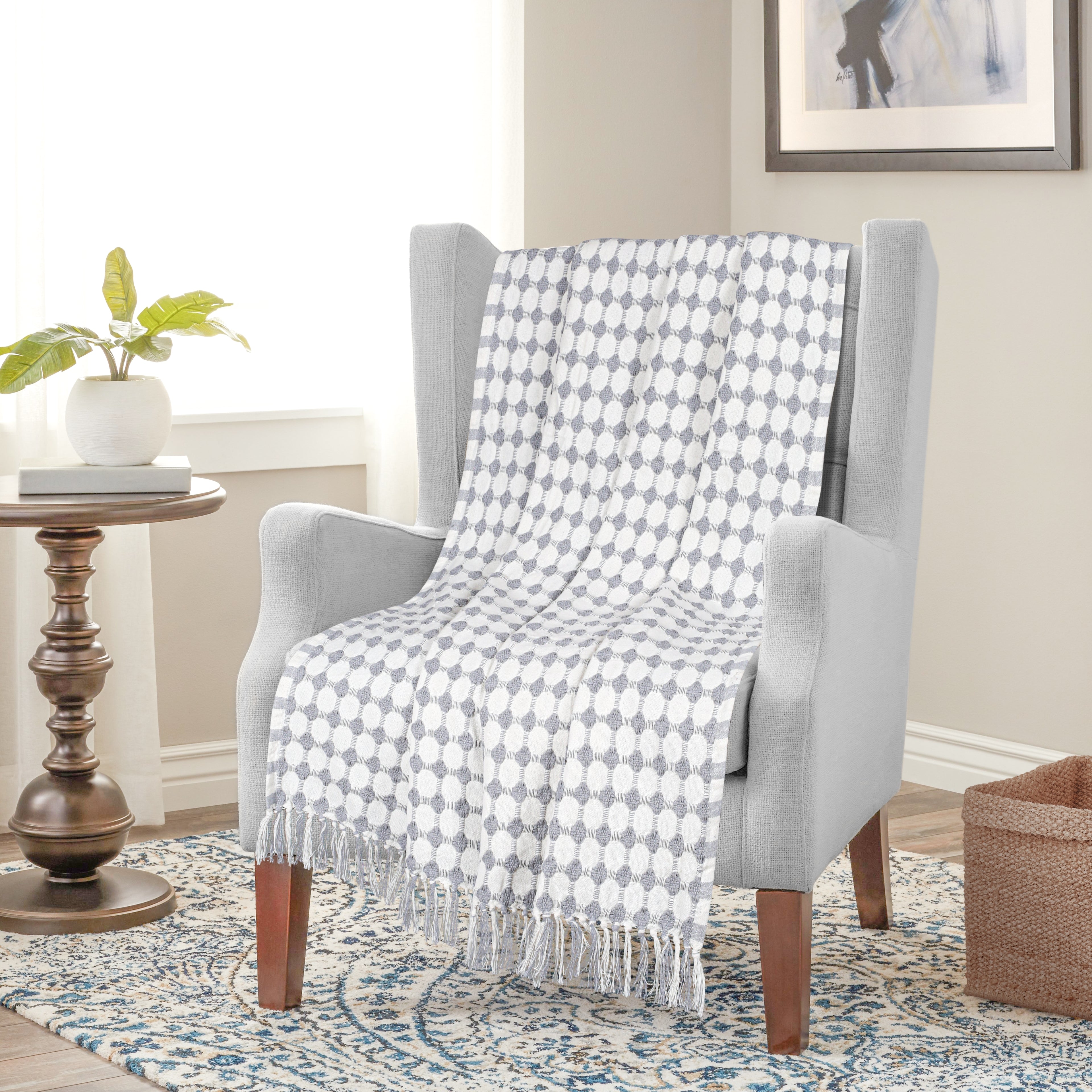 Furnofy Decorative Cotton Sofa Throws for Home Decor (127 x 152) Cms - White Checkered