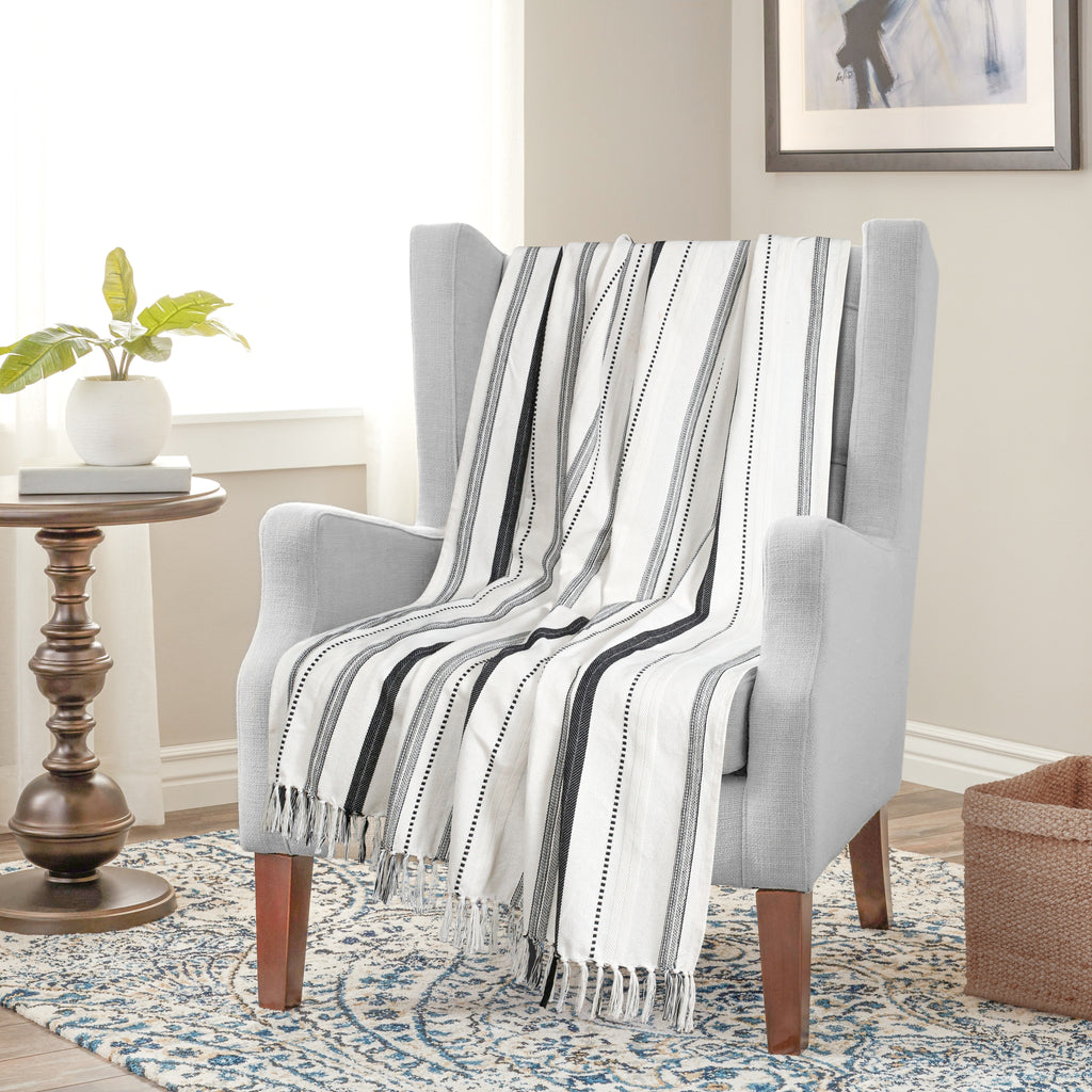 Furnofy Cotton Sofa Throws for Home Decor (127 x 152) Cms - White Stripe