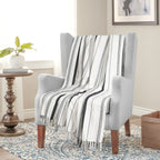 Furnofy Cotton Sofa Throws for Home Decor (127 x 152) Cms - White Stripe