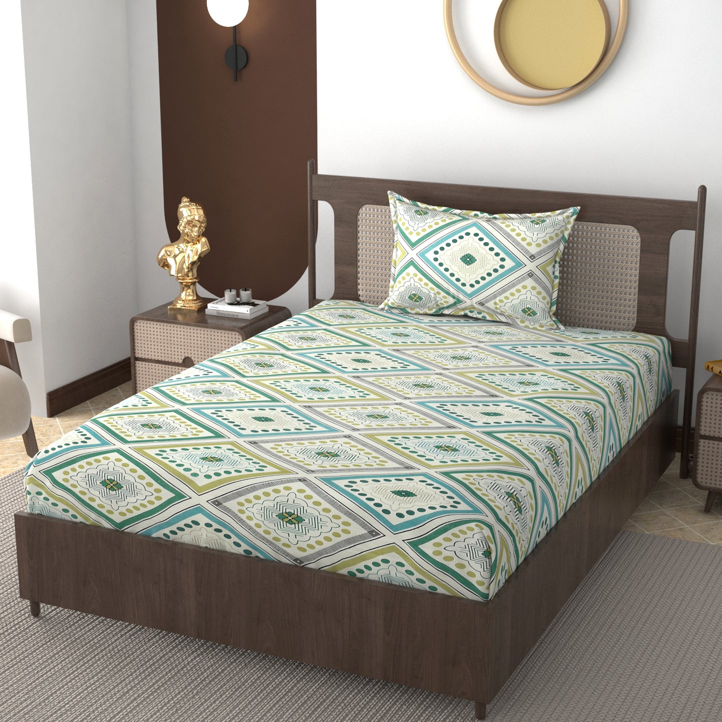 Furnofy 140 GSM Elastic Fitted Single Bedsheet (78 * 48 inches with 6" to 8" Pocket Size) with 1 Pillow Cover (18x 27 inches) - Multicolors