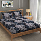 Furnofy 140 GSM Flat King Size Bedsheet (108 x 108 inches) with 2 Pillow Covers (18 x 27 inches) - Black - Floral