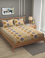Furnofy Premium Printed Double Bedsheet (90x100 Inches) with 2 Pillow Covers - Flat, Sand & Blue