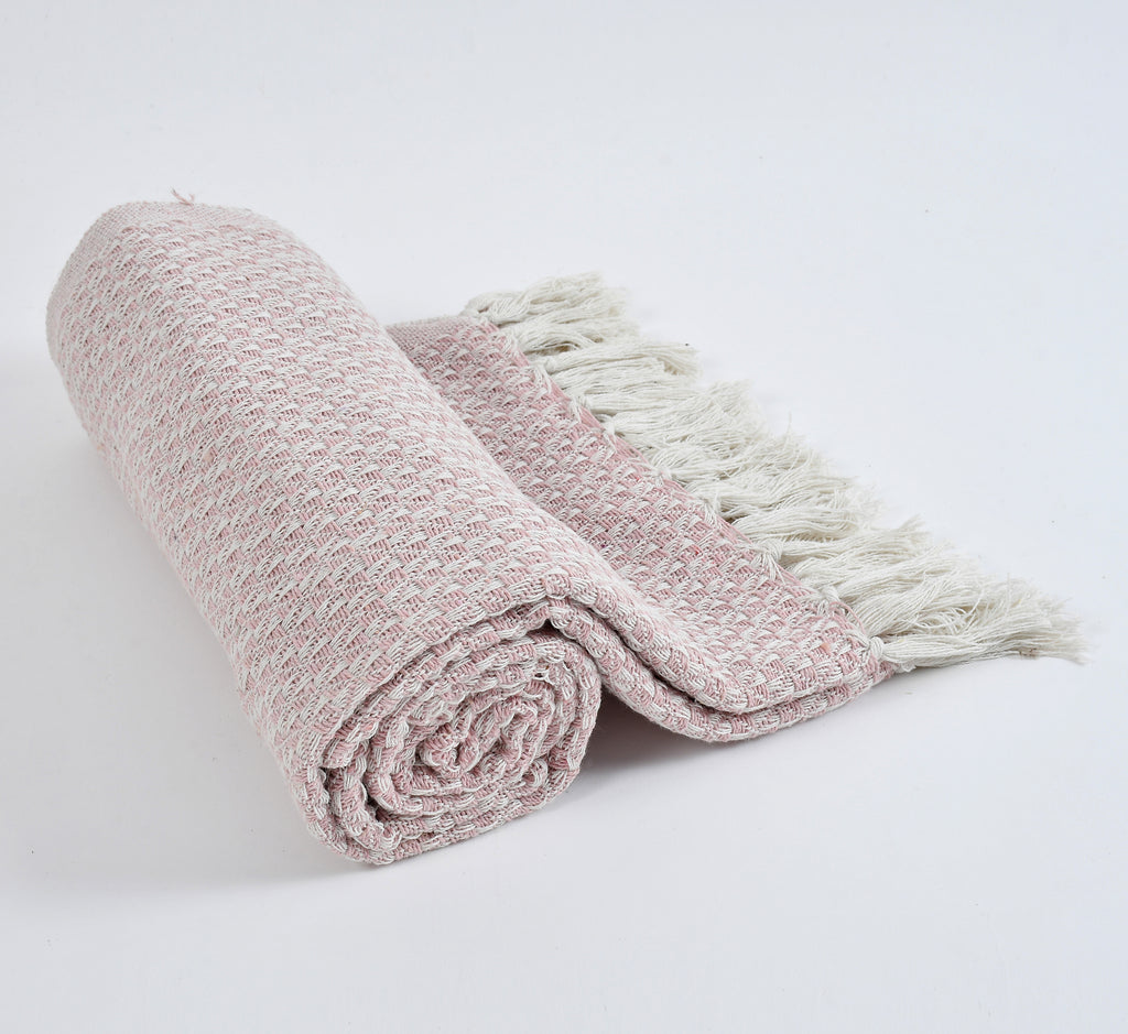 Furnofy Cotton Hand Knitted Throw Blanket (50 x 60 Inches), Pink