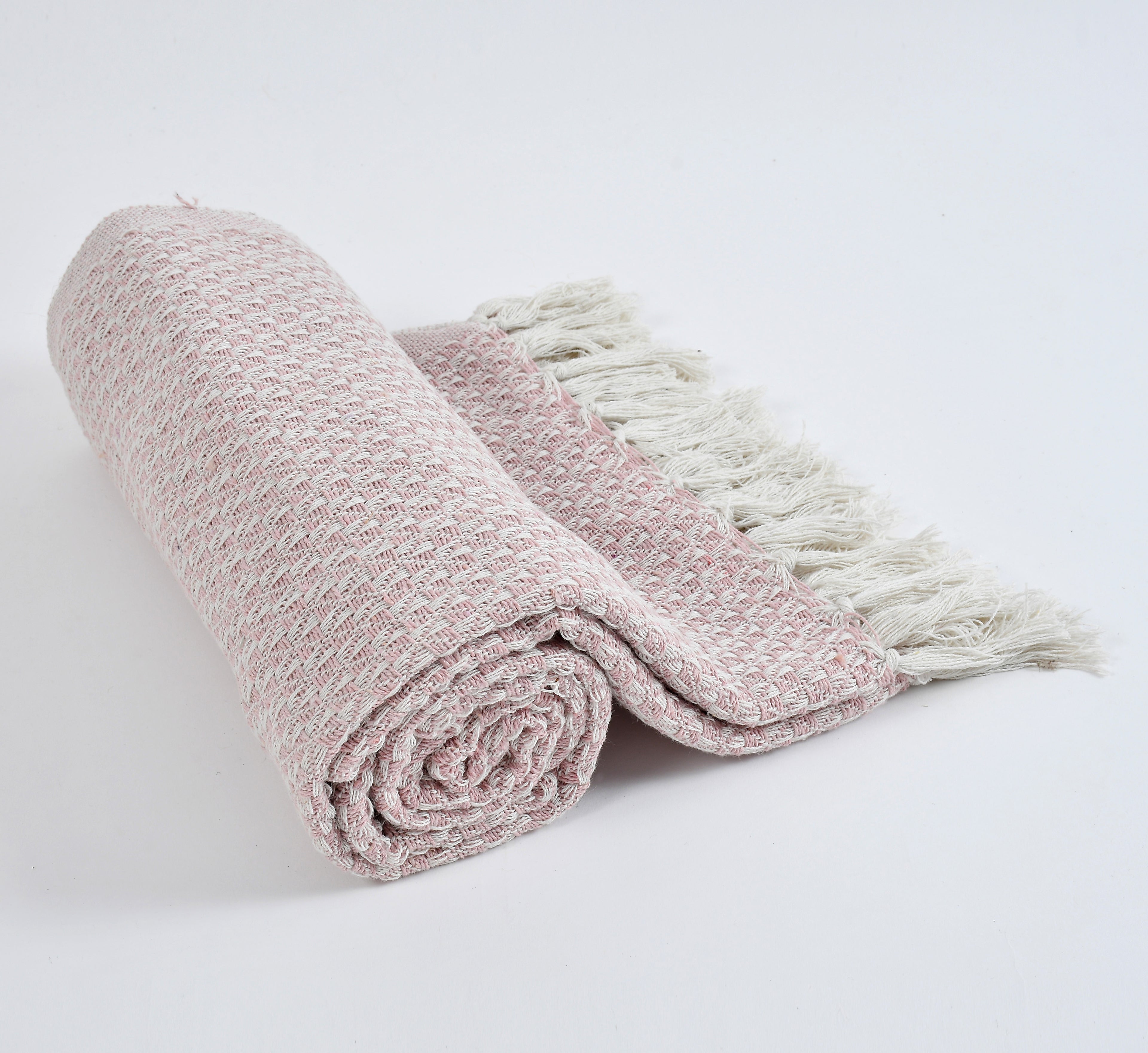 Furnofy Cotton Hand Knitted Throw Blanket (50 x 60 Inches), Pink