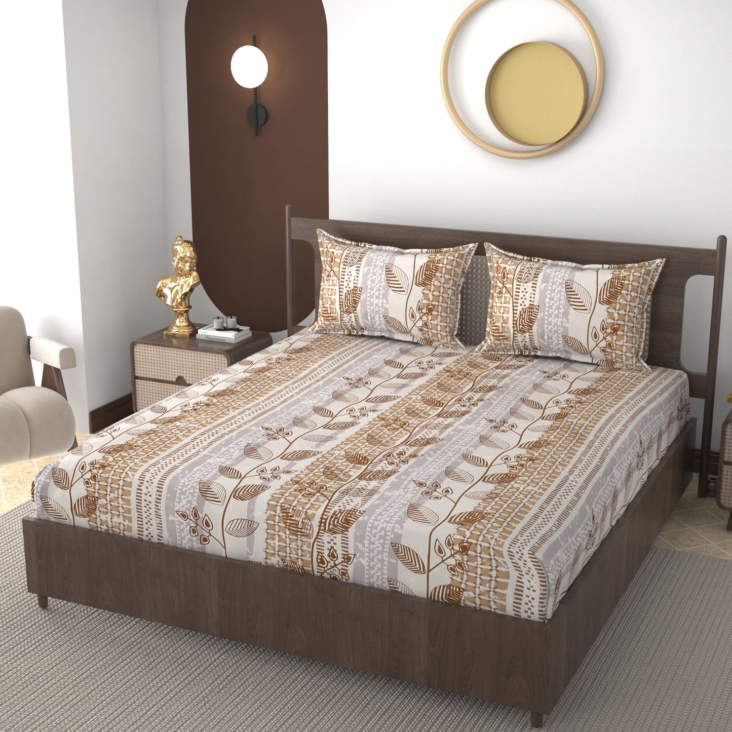 Furnofy 140 GSM Fitted  Double Bedsheet (78"x72" + 6" Pocket Size) with 2 Pillow Covers (18x27 inches)