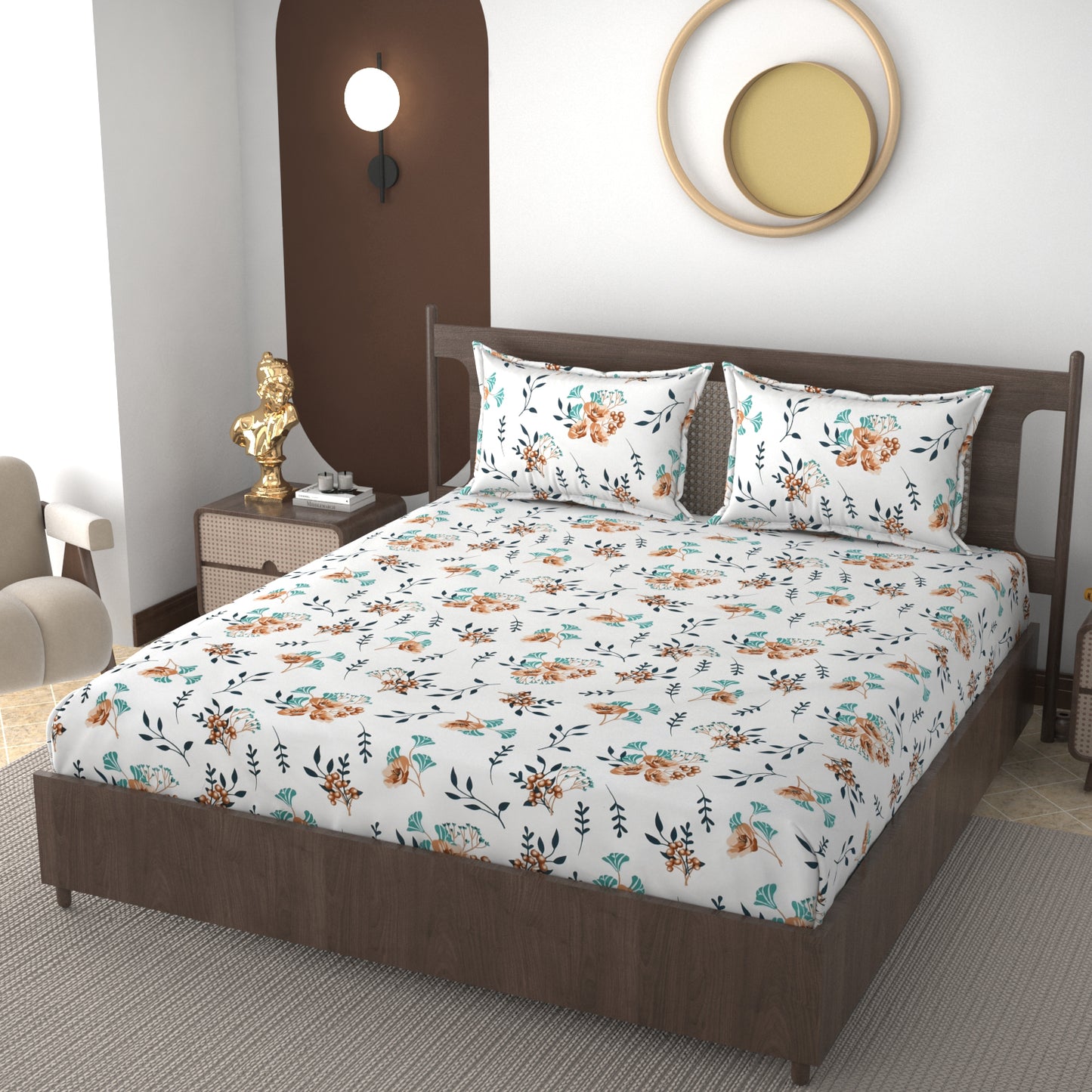 Furnofy 140 GSM Flat Double Bedsheet (90x100 inches) with 2 Pillow Covers (18x 27 inches) - Floral Multicolors