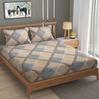 Furnofy Premium Fitted Double Bedsheet with 2 Pillow Covers (L-78" x B-72" + 6" Pocket) - Fitted, Brown & Black - Geometric