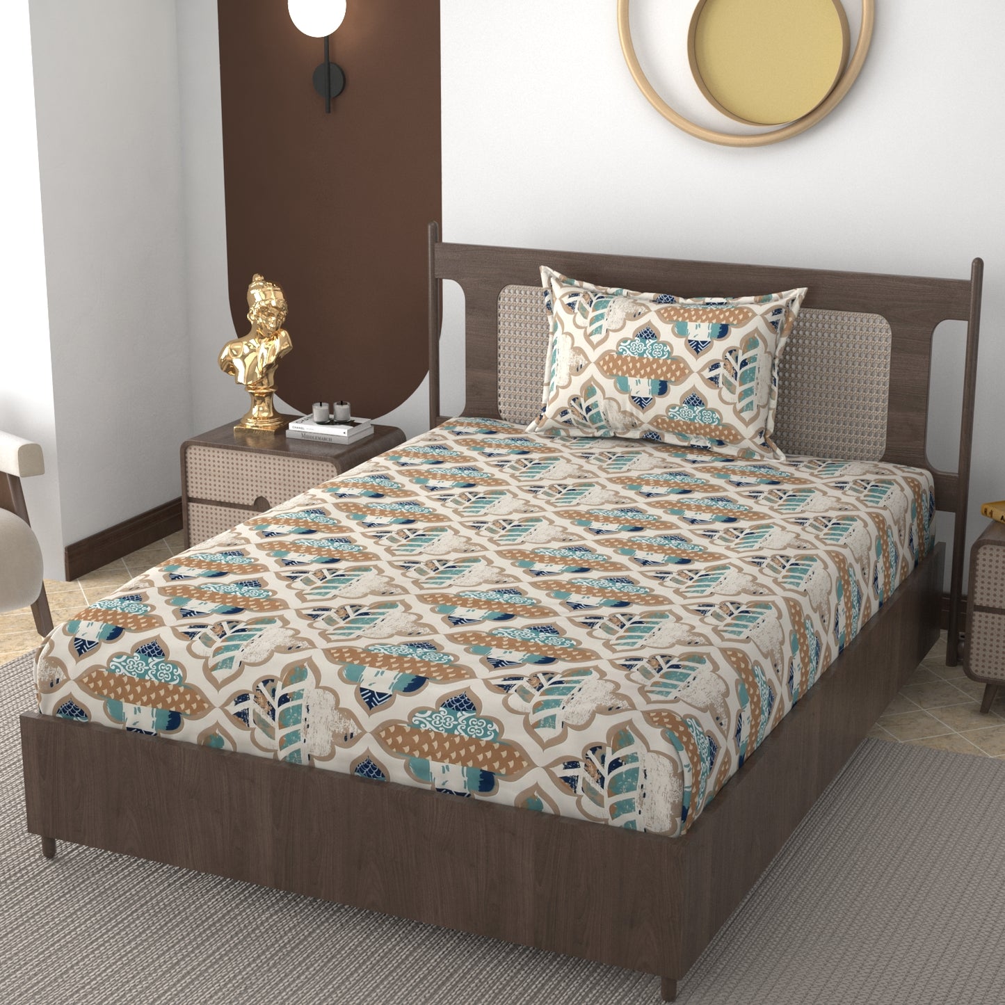 Furnofy 140 GSM Flat Single Bedsheet (60x90 inches) with 1 Pillow Cover (18x 27 inches) - Abstract Multicolors