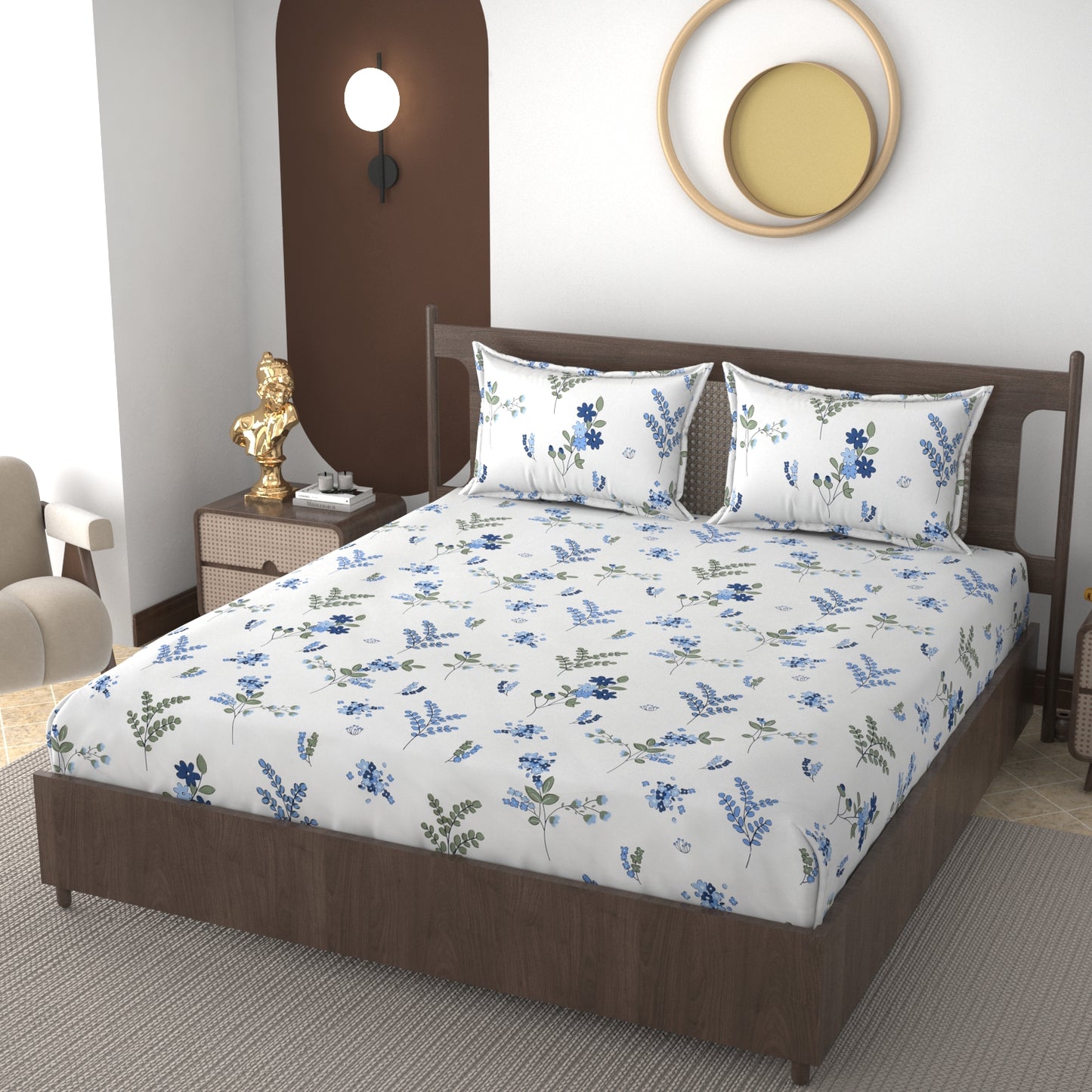 Furnofy 140 GSM Flat Double Bedsheet (90x100 inches) with 2 Pillow Covers (18x 27 inches) - Geometric Multicolors