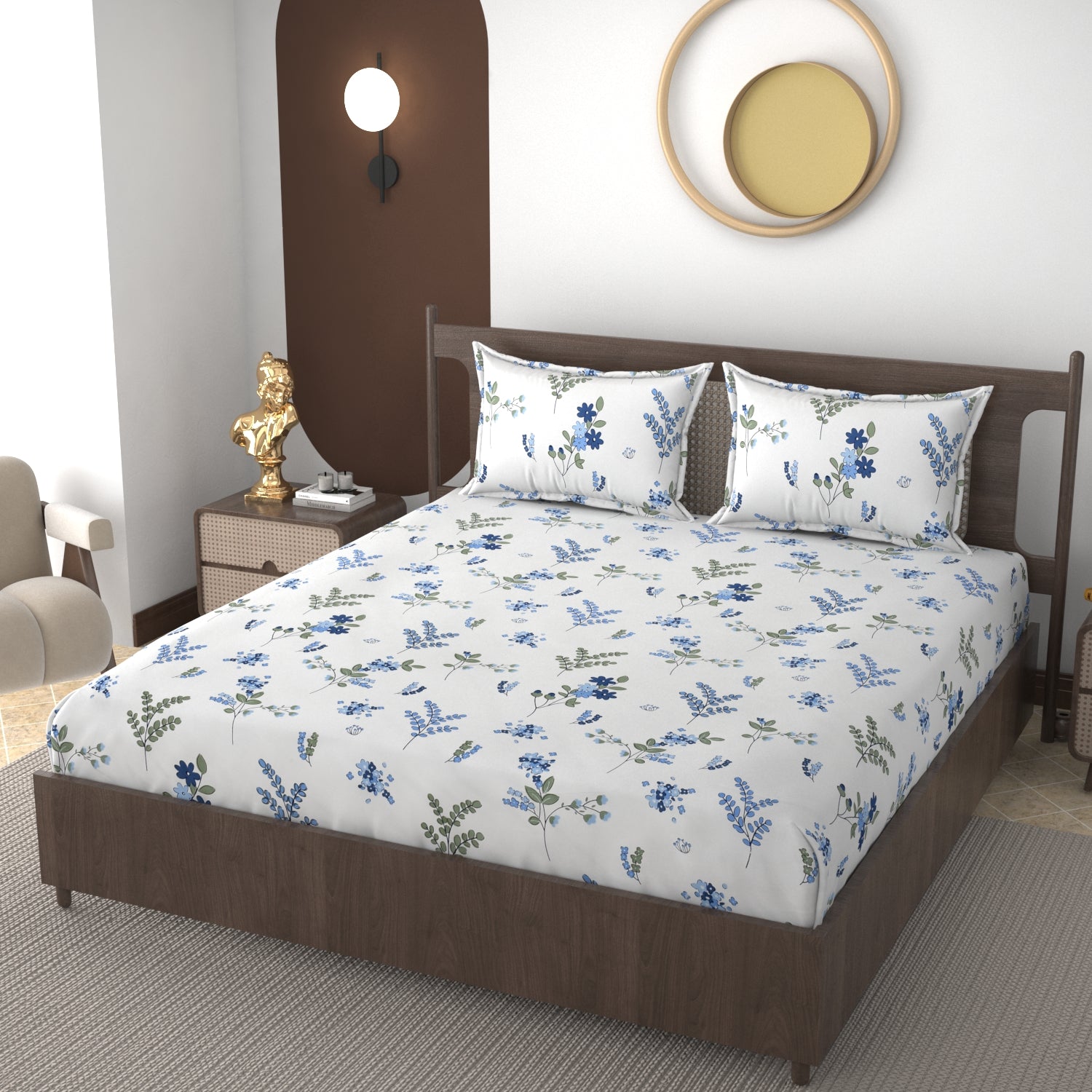 Furnofy 140 GSM Flat Double Bedsheet (90x100 inches) with 2 Pillow Covers (18x 27 inches) - Geometric Multicolors