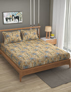 Furnofy Premium Tie & Dye Printed Double Bedsheet (90x100 Inches) with 2 Pillow Covers (Flat, Geometric) - Mustard and Turquoise
