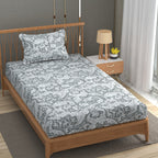 Furnofy 140 GSM Flat Single Bedsheet (60x90 inches) with 1 Pillow Cover (18x 27 inches) -Combination Of Light White And Grey.