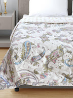 Furnofy 200 GSM Premium Single Bed Reversible Comforter/Quilt (150x220 cm) - Microfiber, Pack of 1, Floral White
