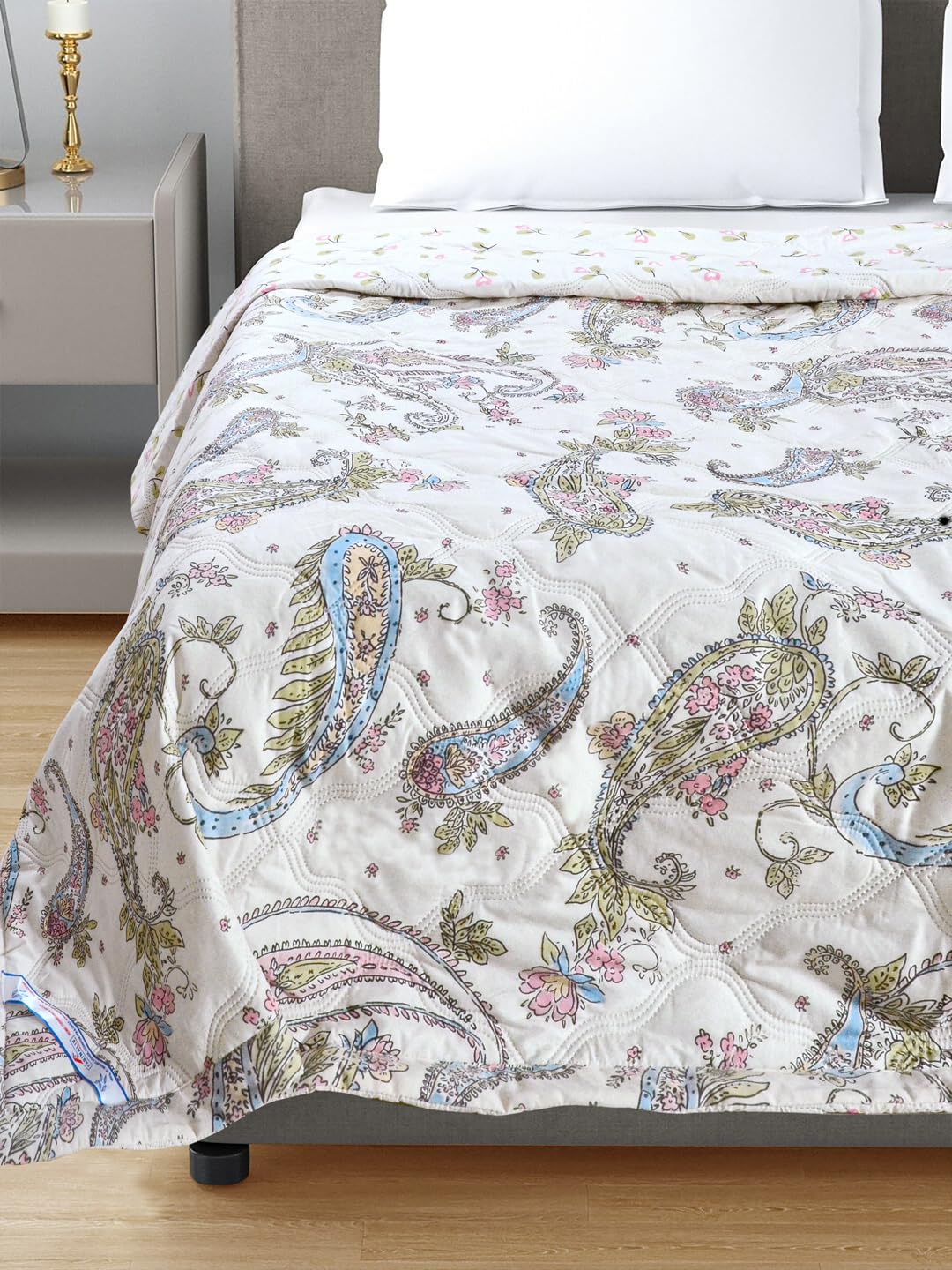 Furnofy 200 GSM Premium Single Bed Reversible Comforter/Quilt (150x220 cm) - Microfiber, Pack of 1, Floral White