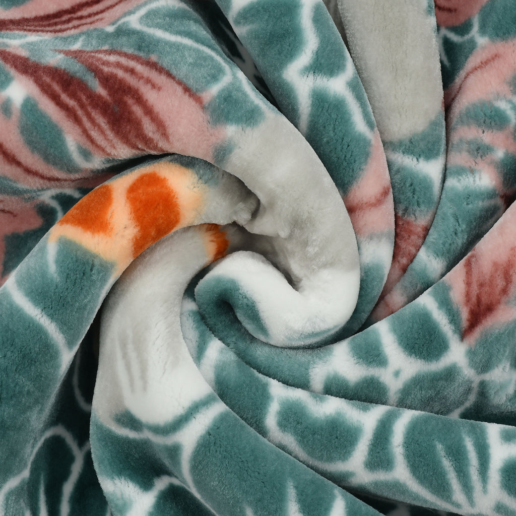 Furnofy Premium Blanket King Size Size (210x230 Cms) Light Weight - Cloudy Mink, Pack of 1, Green Floral
