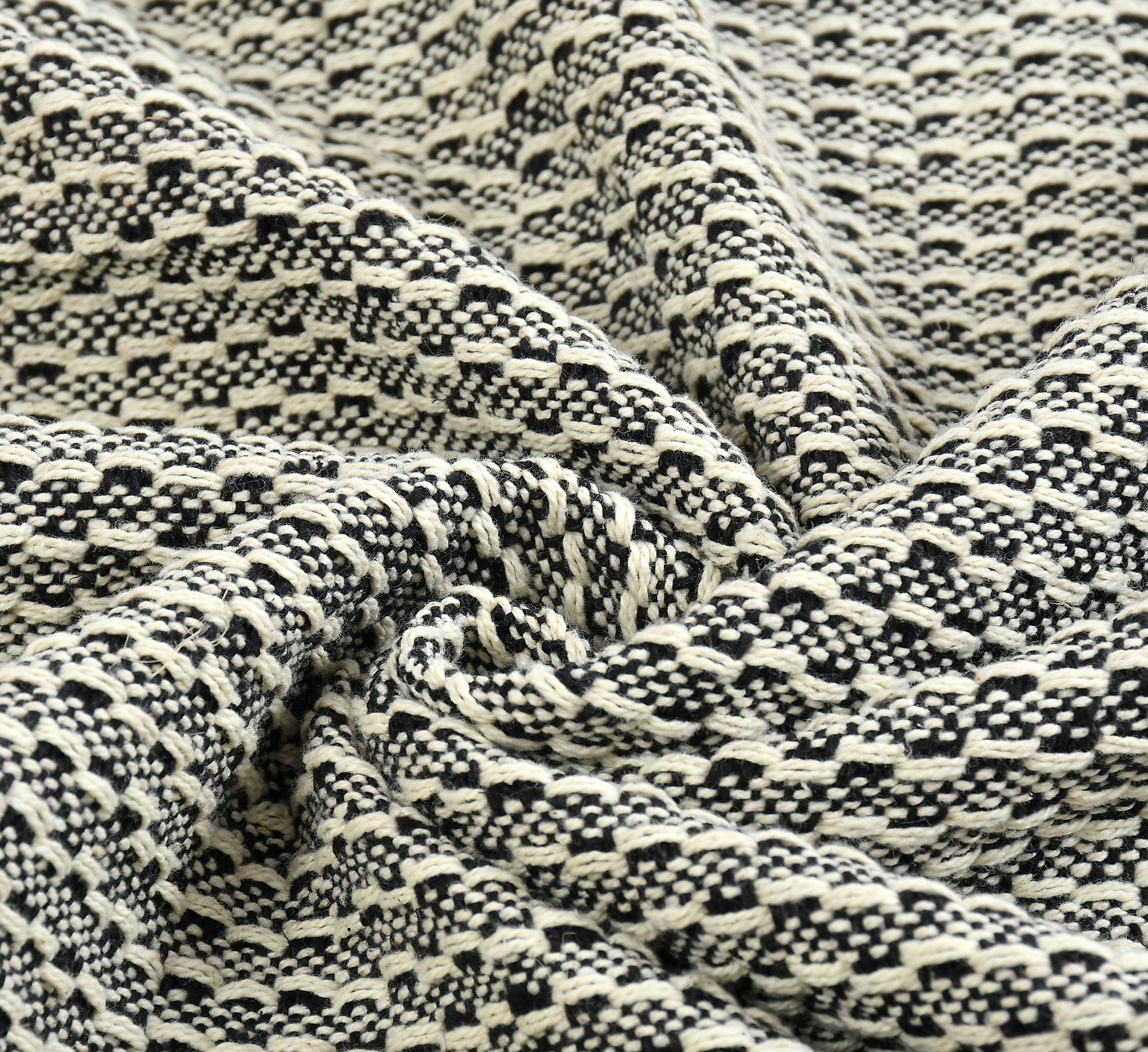Furnofy Cotton Hand Knitted Throw Blanket (50 x 60 Inches), Black & White