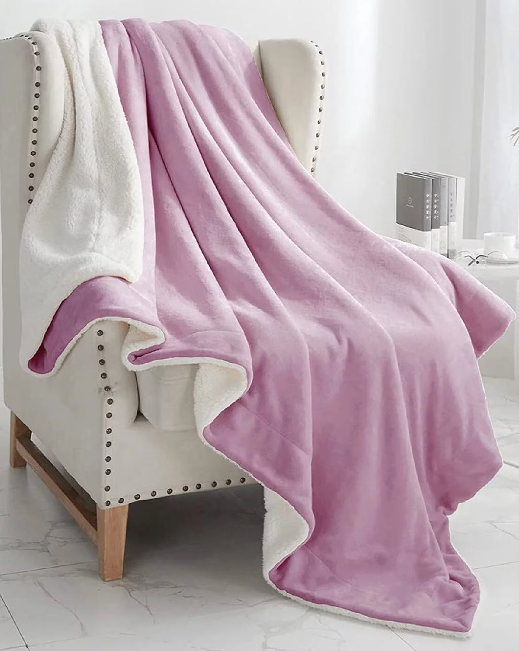 Furnofy Premium Soft Sherpa Warm Blankets (55x90 Inches) - Soft Pink