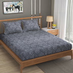 Furnofy Premium Printed Double Bedsheet (90x100 Inches) with 2 Pillow Covers - Flat, Black Floral