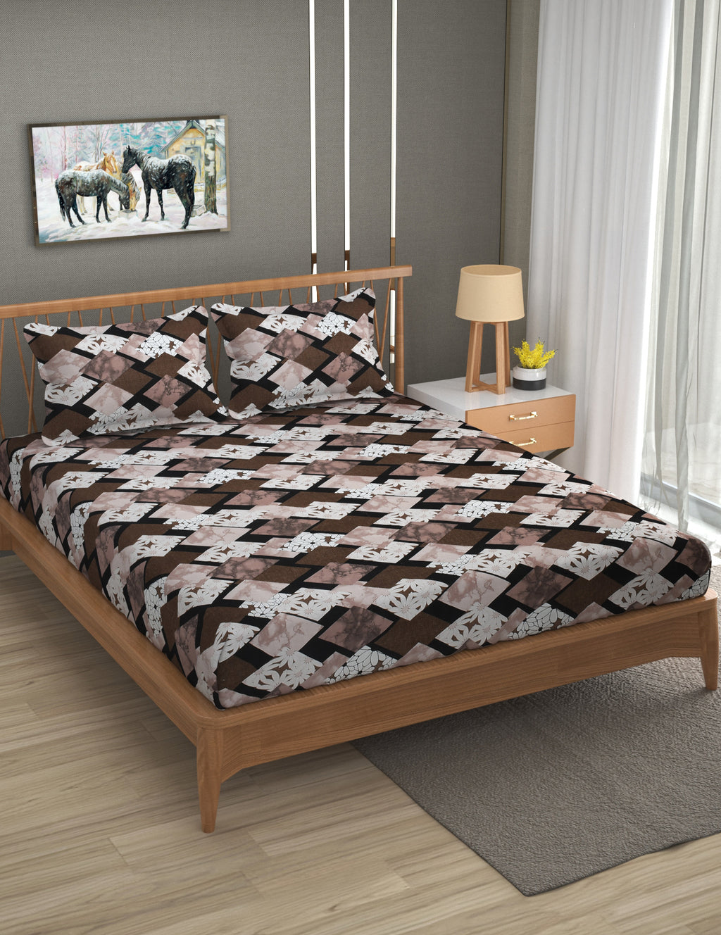 Furnofy Premium Printed Double Bedsheet (90x100 Inches) with 2 Pillow Covers (Flat, Geometric) - Multicolor