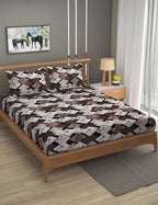 Furnofy Premium Printed Double Bedsheet (90x100 Inches) with 2 Pillow Covers (Flat, Geometric) - Multicolor